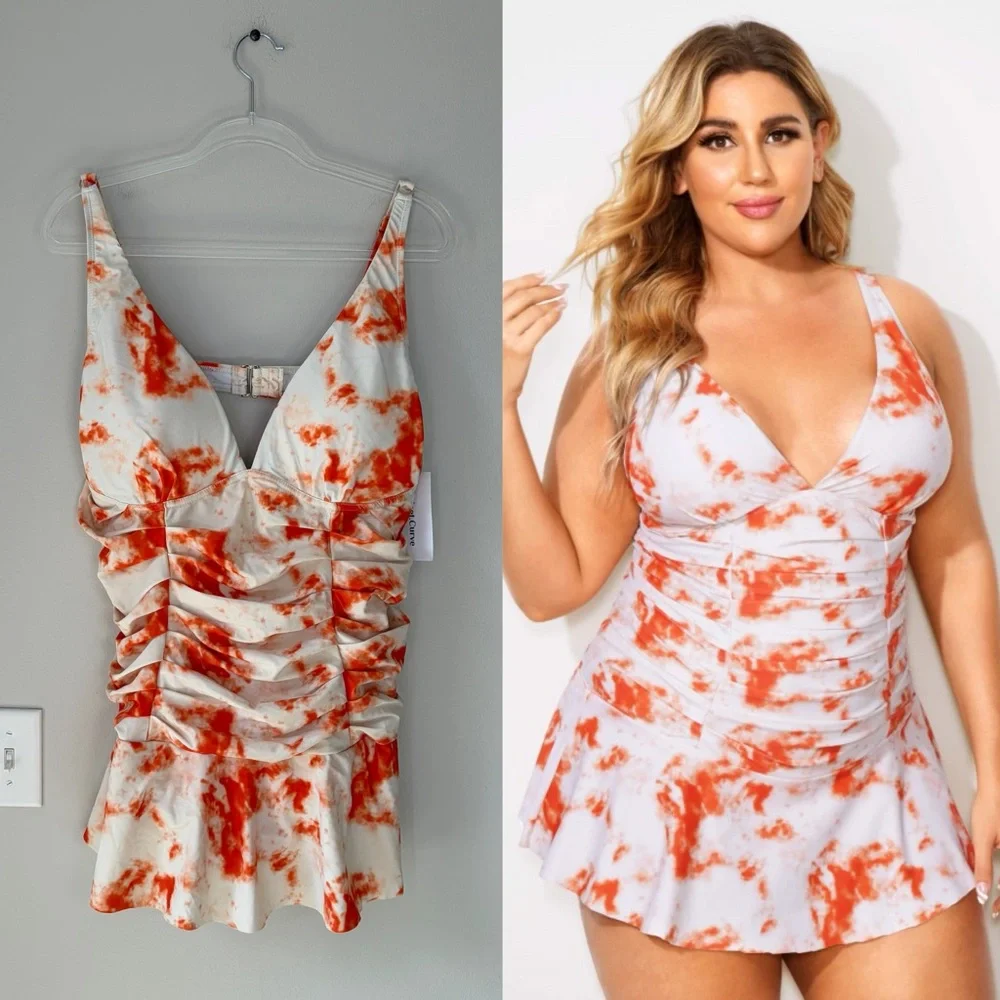 Meet.Curve Tie Dye Printed One Piece Swimdress Size 2XL